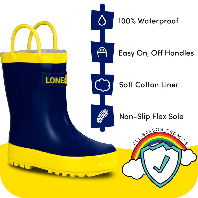 LONECONE Rain Boots with Easy-On Handles in Solid Colors for Boys and Girls, Play-Proof Flexible Rubber, Durable Non-Slip Treads, Kid-Friendly for Hours of Joy - Navy Blue, 6 Toddler - Image 2